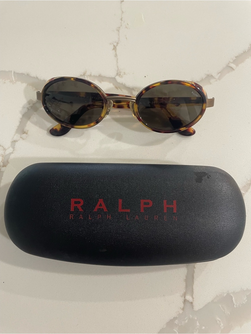 90’s Ralph Lauren Tortoise Oval Sunglasses with Dark Lenses